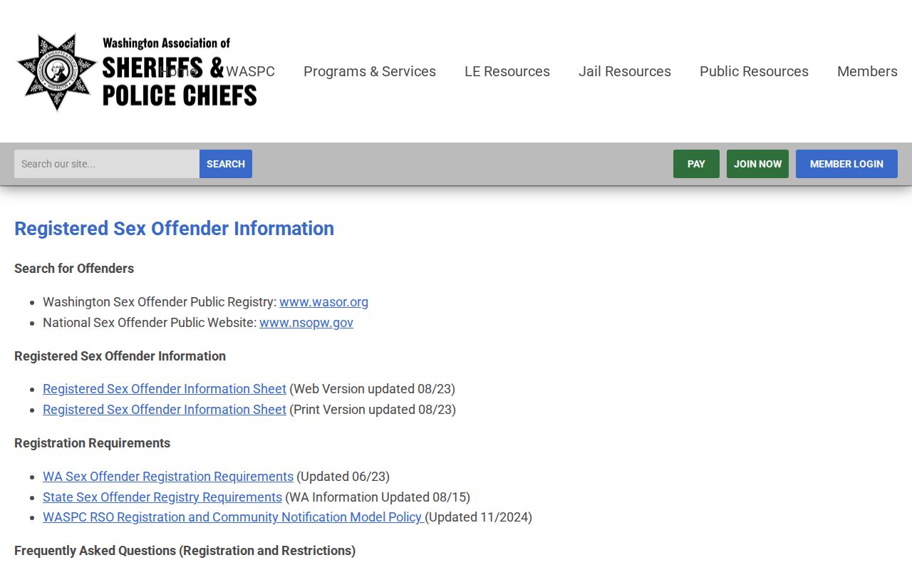 Garfield County sex offender lookup through the Washington registry