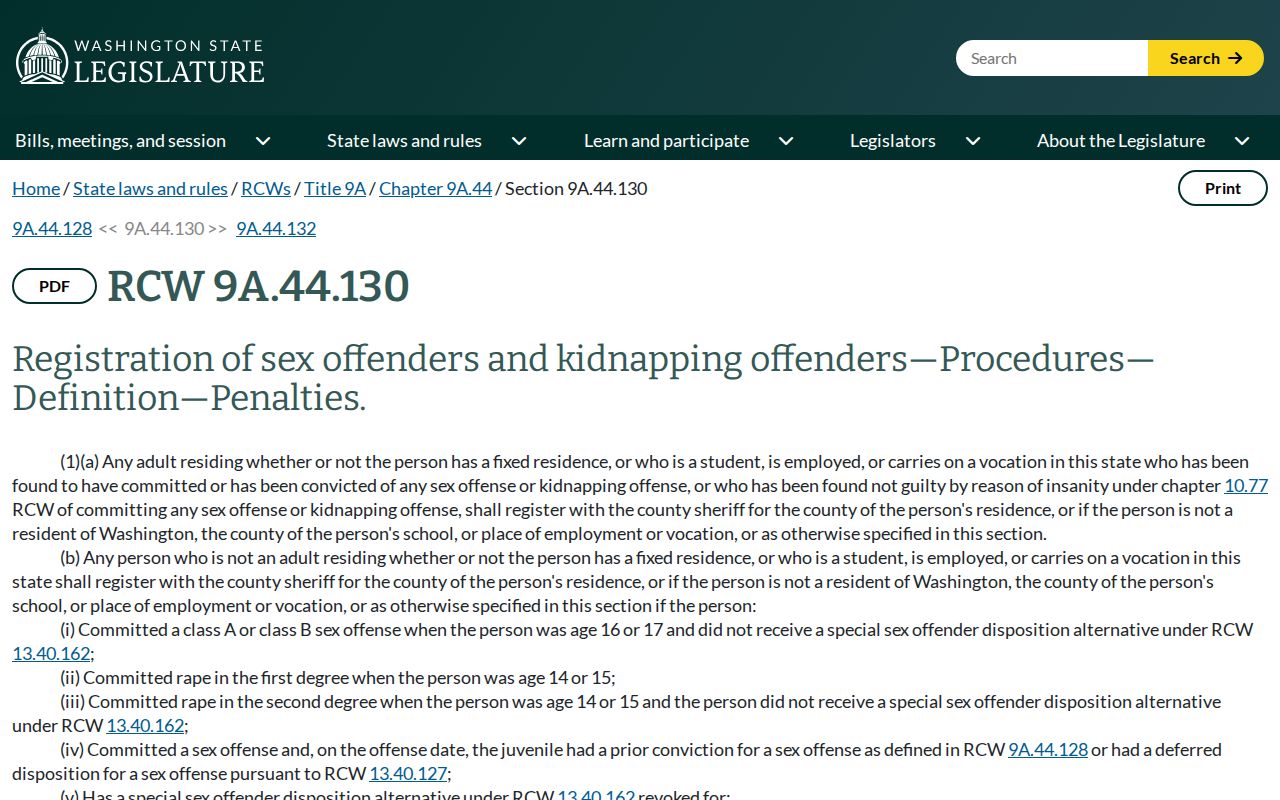 Washington registration law used for Garfield County sex offender records
