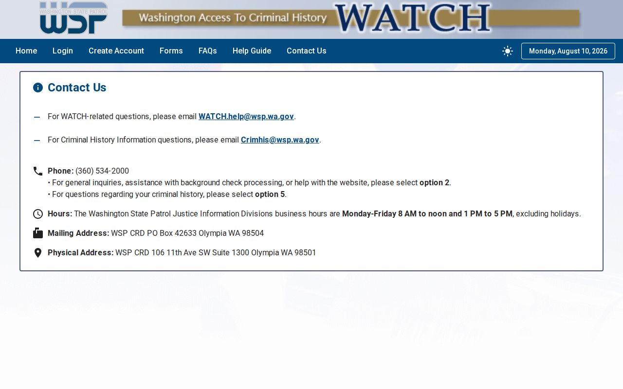 Pomeroy record check Washington State Patrol contact channel